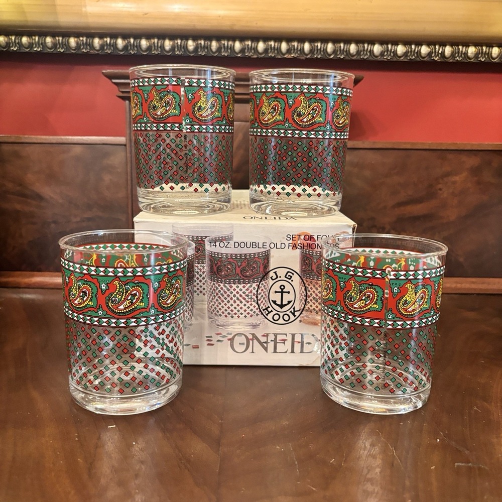 Vintage Oneida JG Hook Bountiful Paisley 14 Oz Double Old Fashioned Glasses 4